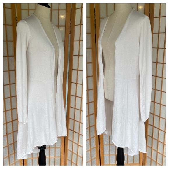Megaschoni Cashmere Open Long High Low Ivory Cardigan SZ M - Picture 4 of 13